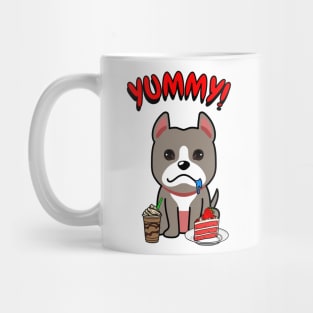 Cute grey dog is having coffee and cake Mug